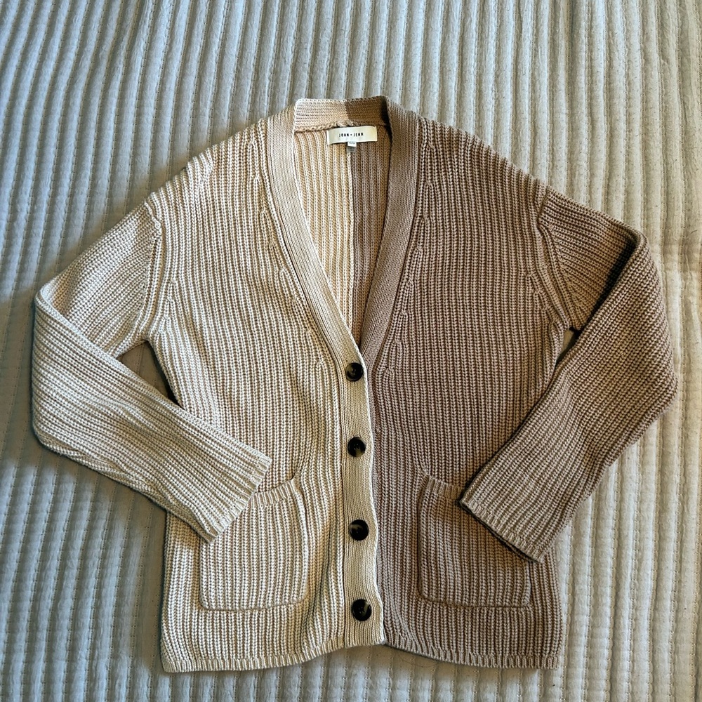 John + Jenn Cream and Brown Cardigan Sweater